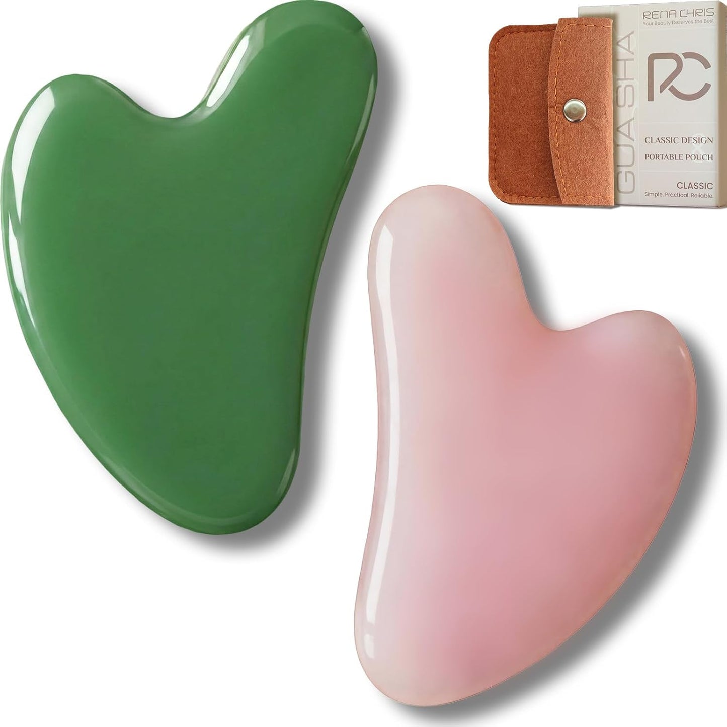 Rena Chris Gua Sha Facial Tools: Jade Stone Guasha Tool for Face Acupuncture Therapy, Facial Massager for Jawline Sculpting and Puffiness Reducing (Green)