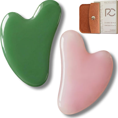 Rena Chris Gua Sha Facial Tools: Jade Stone Guasha Tool for Face Acupuncture Therapy, Facial Massager for Jawline Sculpting and Puffiness Reducing (Green)