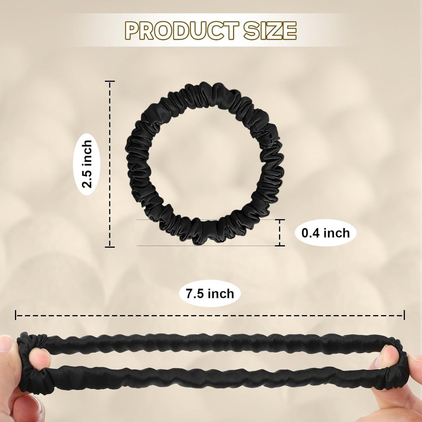 Mulberry Silk Scrunchies 4 Pack - Non Slip, Black Small Thin Silk Scrunchies for Women, Sleepy Ties for Thick Hair