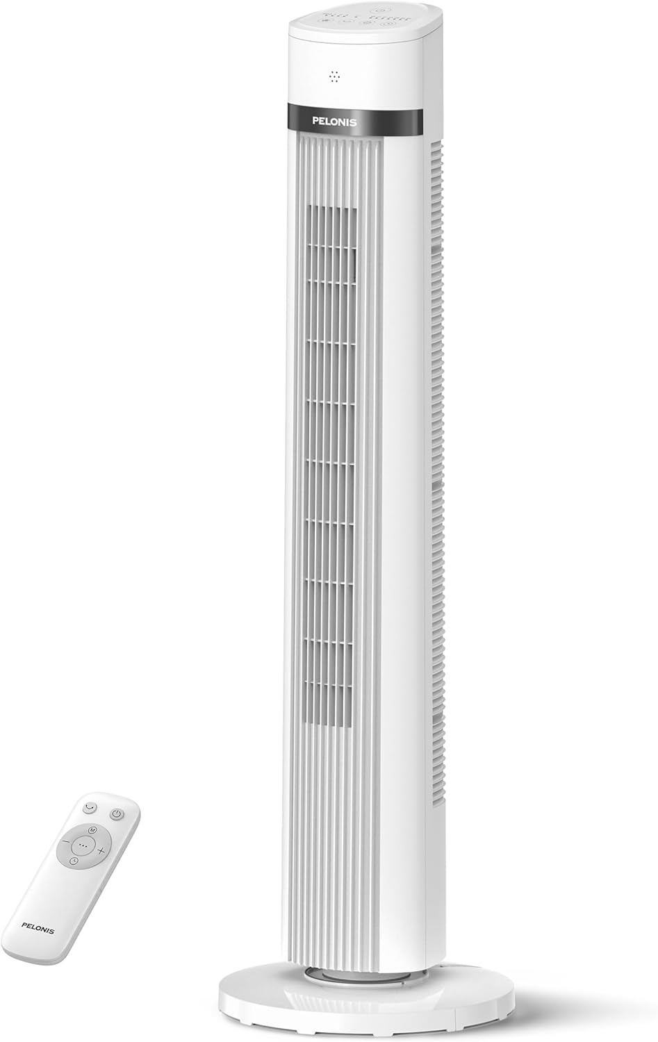 PELONIS 40 inch Bladeless Tower Fan for Bedroom, Standing Fan with Remote Control, 26ft/s, 90° Oscillation, 3 Speed Settings, 27dB, 3 Modes, 15-Hour Timer, LED Display, Fan that Blows Cold Air, White