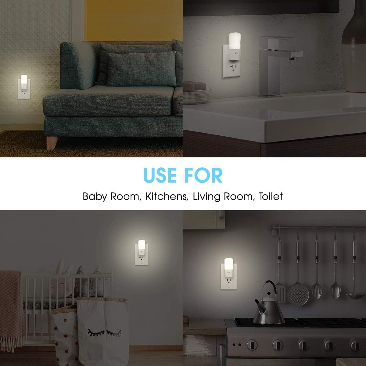 LOHAS-LED Amber Night Light, Dimmable Plug in Night Light with Light Sensor, Yellow Kids Nightlights, 5-80LM Sleep Light for Nursery, Bedroom, Bathroom, Hallway, Stairway, 2Pack