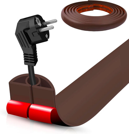 Floor Cord Cover Self Adhesive Cord Hider,10FT Cable Management, Extension Strip Protector for Wires, Prevent Cable Trips for Offices, Gyms, Exhibitions Cavity 0.39"(W) x 0.27"(H) BrownWood
