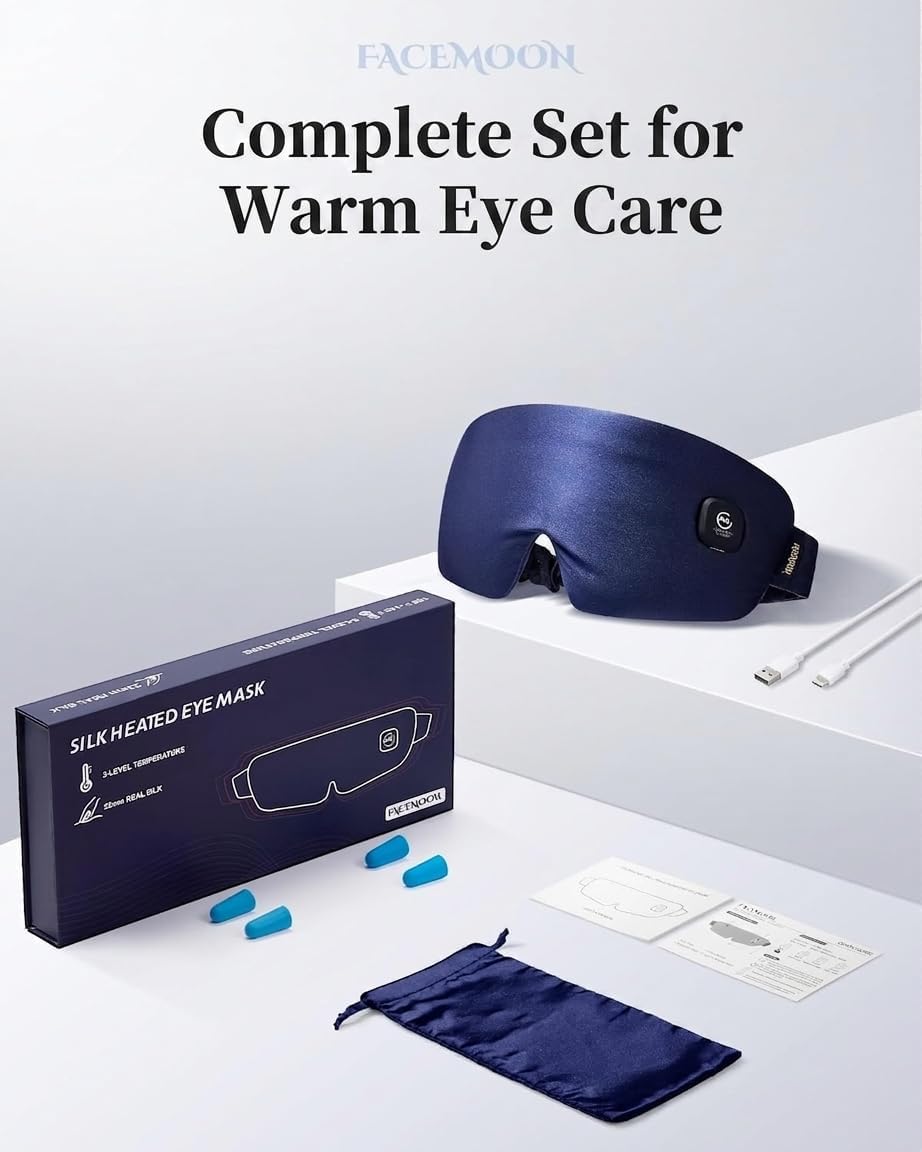 Heated Eye Mask for Dry Eyes - Silk Cordless Warm Eye Compress Moist Heat, FSA Eligible, Eye Heating Pad for Stye Treatment, Tired Eyes, Sleep, Travel, Washable, Rechargeable, Blue