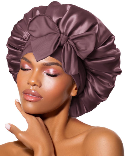 BONNET QUEEN Silk Bonnet for Sleeping for Women Satin Bonnet Night Cap for Curly Hair with Tie Band, Single Layer, Cream Pink