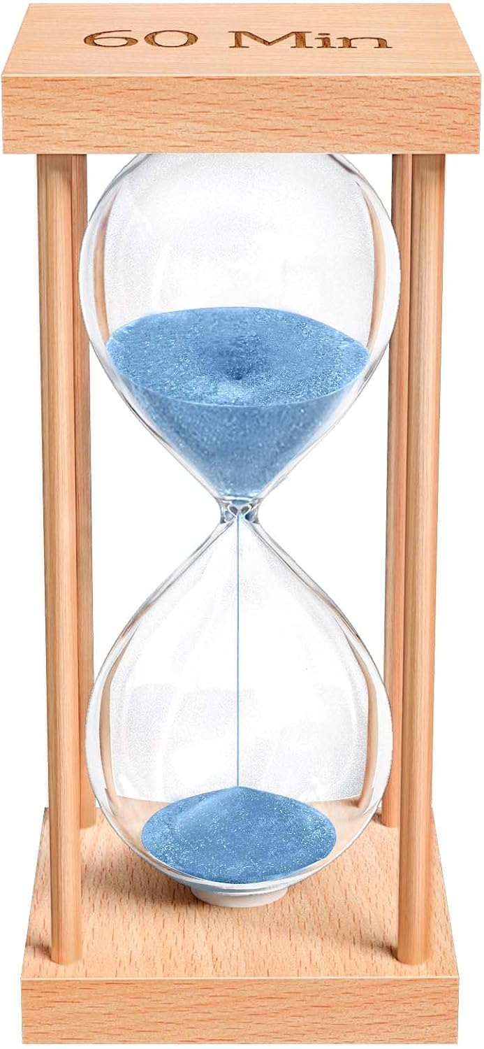 60 Minute Sand Timer, 60 Min Wood Small Hourglass Timer, Blue Sand Clock, One Hour Wooden Hour Glass for Classroom, Sandglass, Reloj De Arena Decorativo, Home, Office, Game, Gift