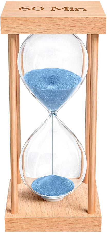 60 Minute Sand Timer, 60 Min Wood Small Hourglass Timer, Blue Sand Clock, One Hour Wooden Hour Glass for Classroom, Sandglass, Reloj De Arena Decorativo, Home, Office, Game, Gift