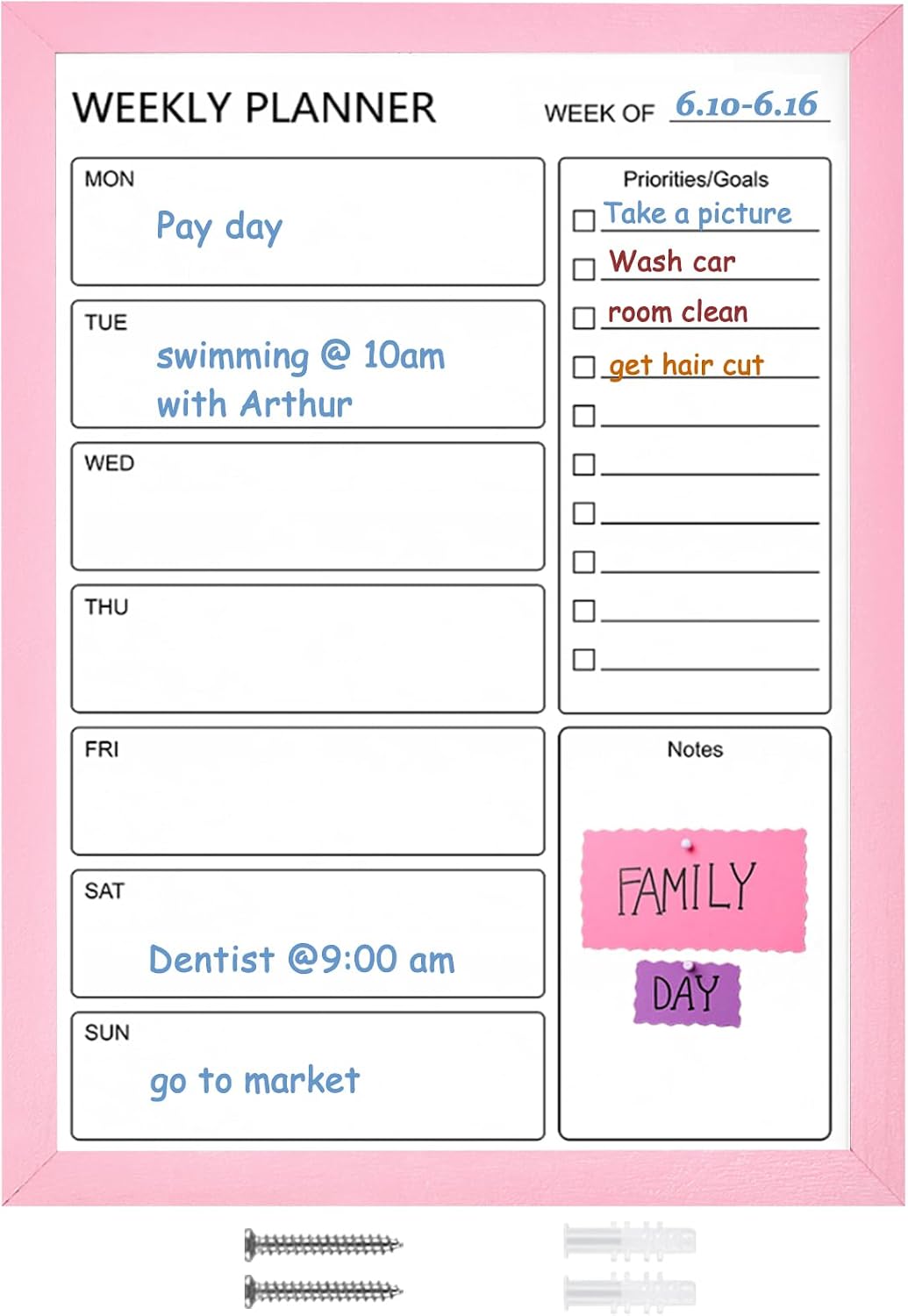 Dry Erase White Board Weekly Calendar Board, Magnetic Whiteboard for Wall,10.6“x14.7 Solid Wood Rustic Brown Framed Message Board, Planner Board for Office, Home, Schooll(Weekly-BB-RB-2737)