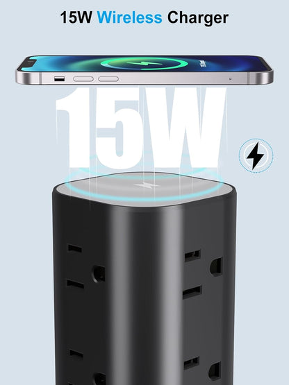 6FT Power Strip Tower Surge Protector, 12 Wide Spaced Outlets, 4 USB