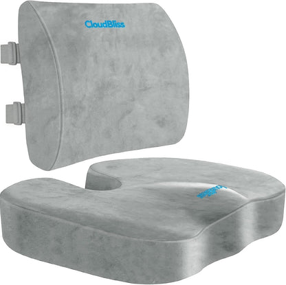 CloudBliss Ergonomic Seat Cushion & Lumbar Support Pillow Set, Black,Large