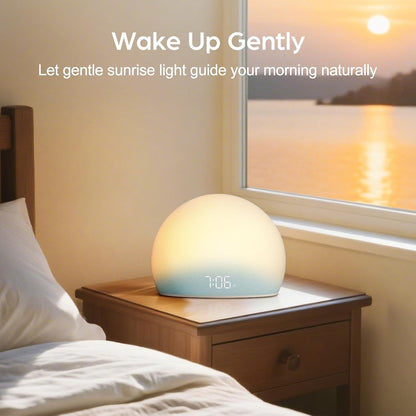 HOUSBAY Sunrise Alarm Clock with White Noise Sound Machine – Wake-Up Light for Bedroom, 5 Gentle Alarm Sounds, 20 Soothing Sleep Sounds, Dimmable Display, Phone-Free Bedside Clock