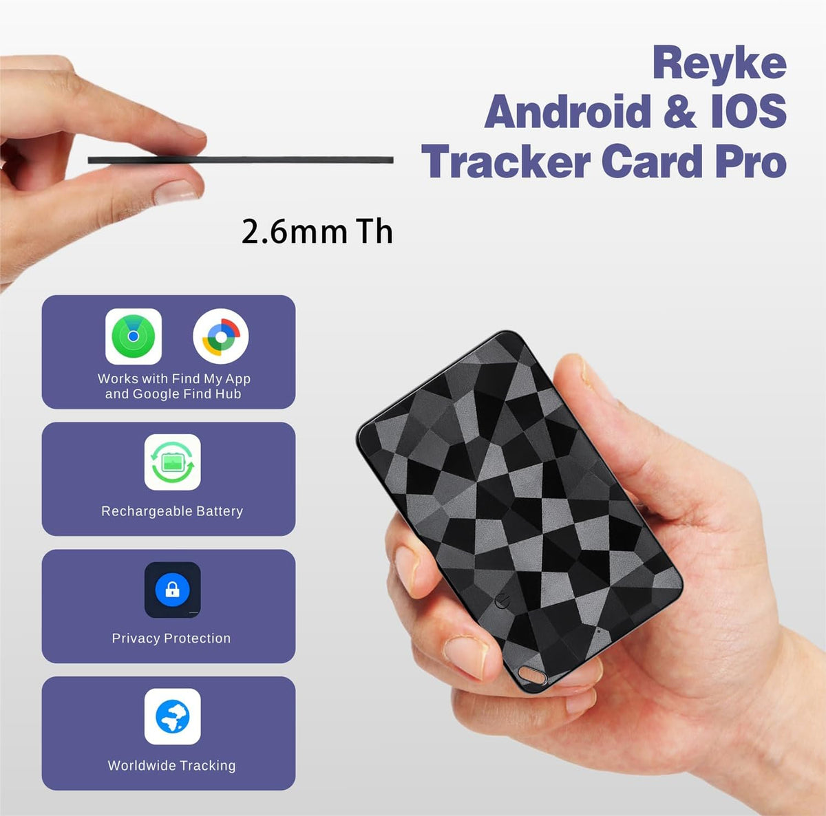 Reyke Dual-System Wallet Tracker Card for Android Or iOS, Rechargeable
