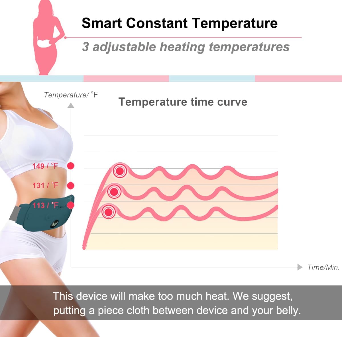 Portable Cordless Heating Pad, Electric Waist Belt Device, Fast Heating Pad with 3 Heat Levels and 3 Massage Modes, Back or Belly Heating Pad, Gift for Her, Women and Girl