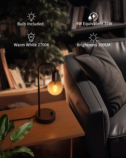 ONEWISH Industrial Table Lamp for Bedroom, Fully Dimmable Modern Bedside Lamps with 2700K Warm Light Bulb for Kids Reading, Minimalist Nightstand Lamps for Living Room, Office (Bulb Included)