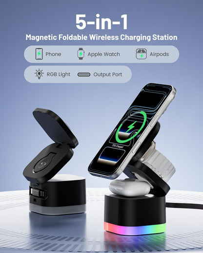 3-in-1 Magnetic Wireless Charging Station, Foldable Charger Stand