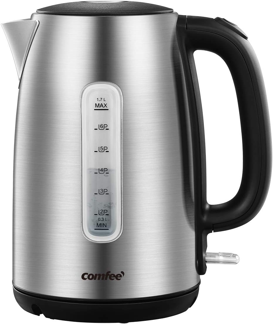 COMFEE' Stainless Steel Electric Kettle, Temperature Control with 6 Presets, 1-Hr Keep Warm, Kettle Water Boiler 1.7 Litres, 1500W with Viewing Window, Auto-Off and Boil-Dry Protection
