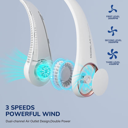Morelax Neck Fan, USB Rechargeable Personal Fan,Hand Free Bladeless Portable Fans,4000 mAh, 3 Speeds,72 Air Faster softer 360° Cooling, Ultra Quiet,Gift Suitable for Home, Office, Travel, Sports