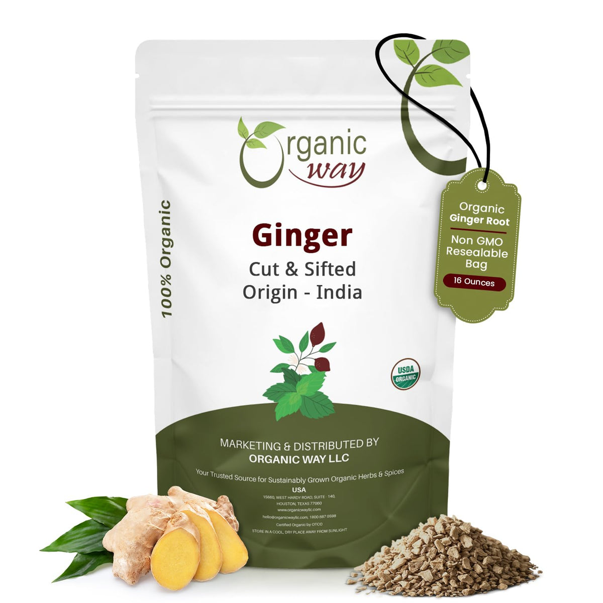 Organic Way Ginger Root Cut & Sifted - Herbal Tea - (16 Ounce)
