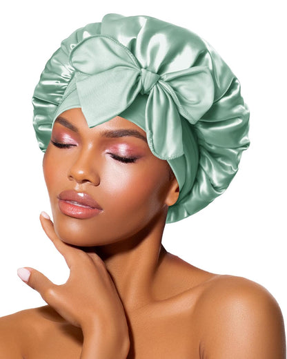 BONNET QUEEN Silk Bonnet for Sleeping for Women Satin Bonnet Night Cap for Curly Hair with Tie Band, Single Layer, Cream Pink