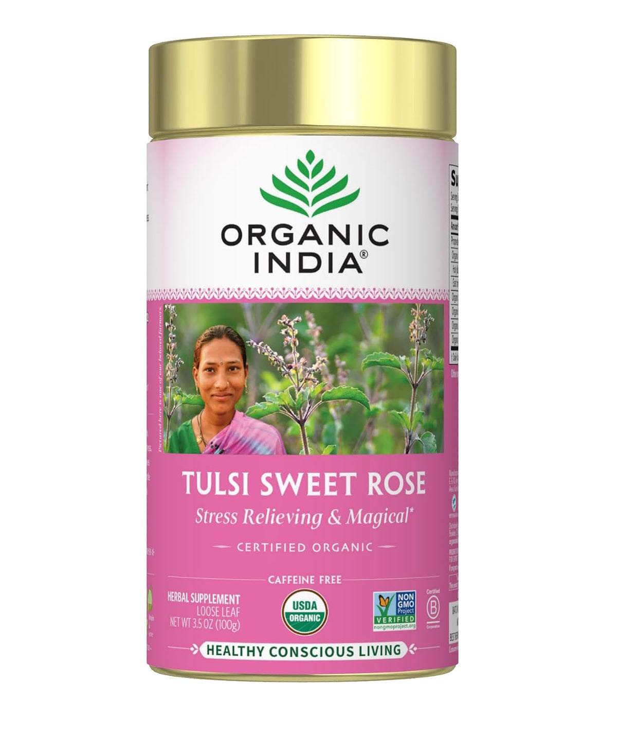 ORGANIC INDIA Tulsi Sweet Rose Herbal Tea, Holy Basil Leaf, 3.5 oz Canister