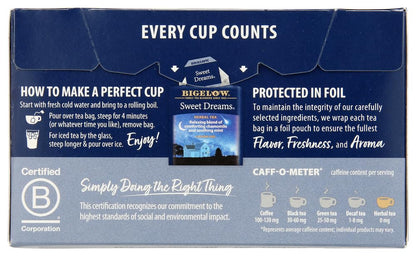 Bigelow Sweet Dreams Herbal Tea 28-Count Box (Pack of 1) Relaxing Blend of Chamomile & Mint Caffeine-Free Nighttime Herbal Tea in Individual Foil-Wrapped Bags