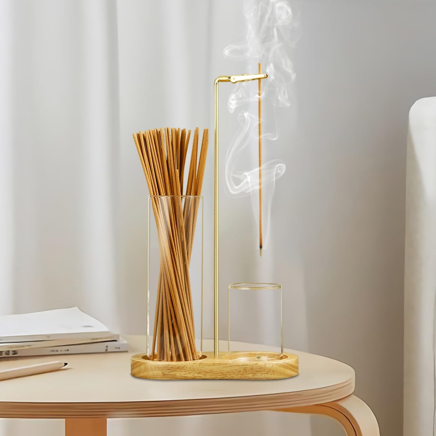 2 in 1 Incense Holder for Sticks, Anti-Ash Flying Incense Burne with Glass Ash Catcher and Incense Sticks Organizer for Meditation Yoga Spa Home Decor (Dark Base)