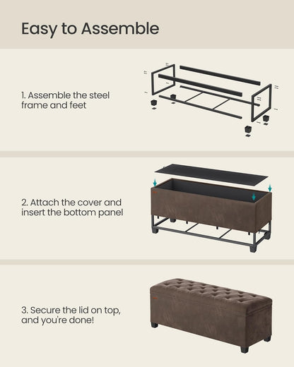 SONGMICS Storage Ottoman Bench, Foot Rest with Legs, 15.7 x 43.3 x 15.7 Inches, End of Bed Bench, Storage Chest, Load up to 660 lb, for Living Room, Bedroom, Entryway, Dark Gray ULSF088G01