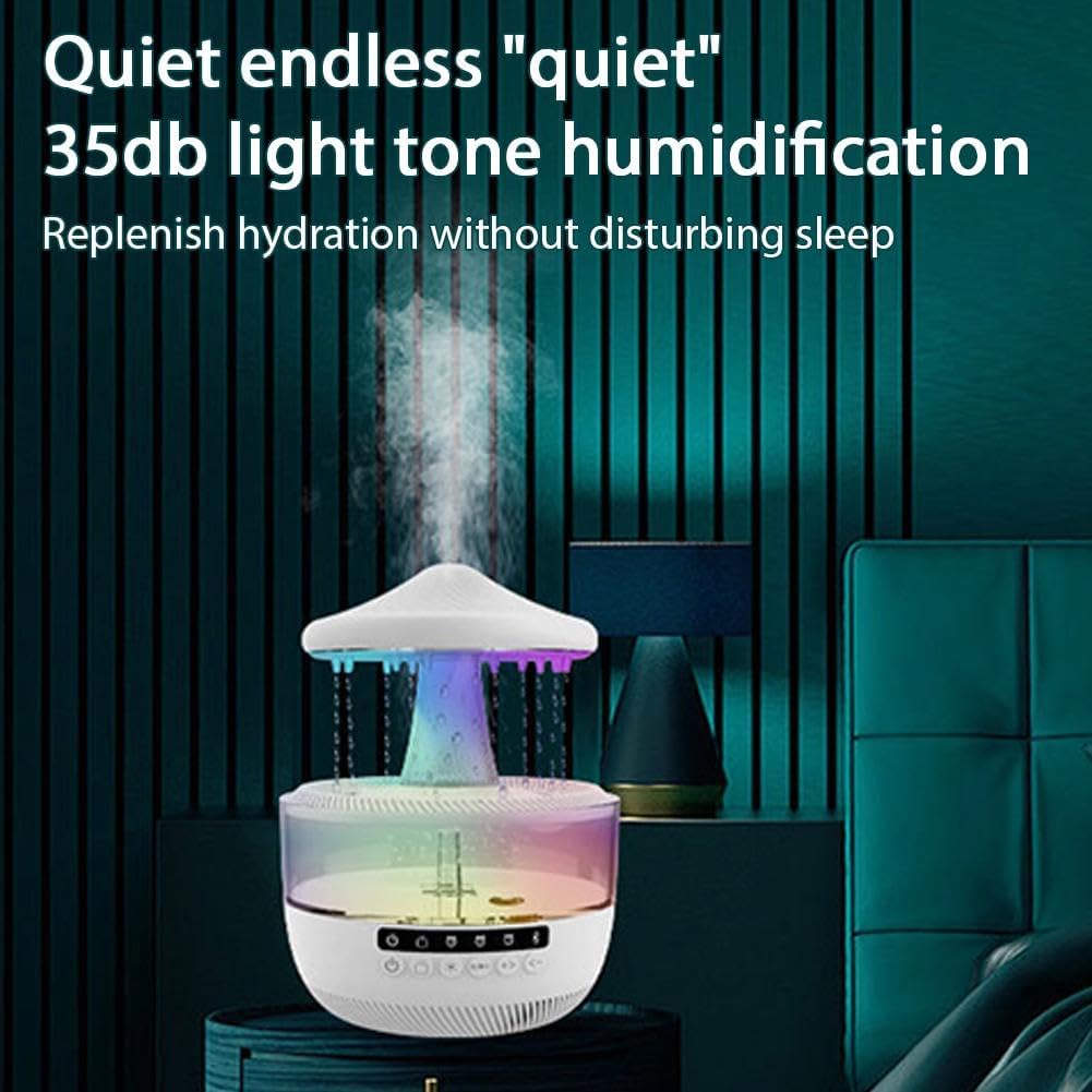 Cloud Rain Humidifier with Bluetooth Speaker for Bedroom with Soothing Rain Sounds,350ml Cool Mist Aromatherapy Diffuser with RGB Night Lights, Timer & White Noise for Sleep & Relaxation (White)