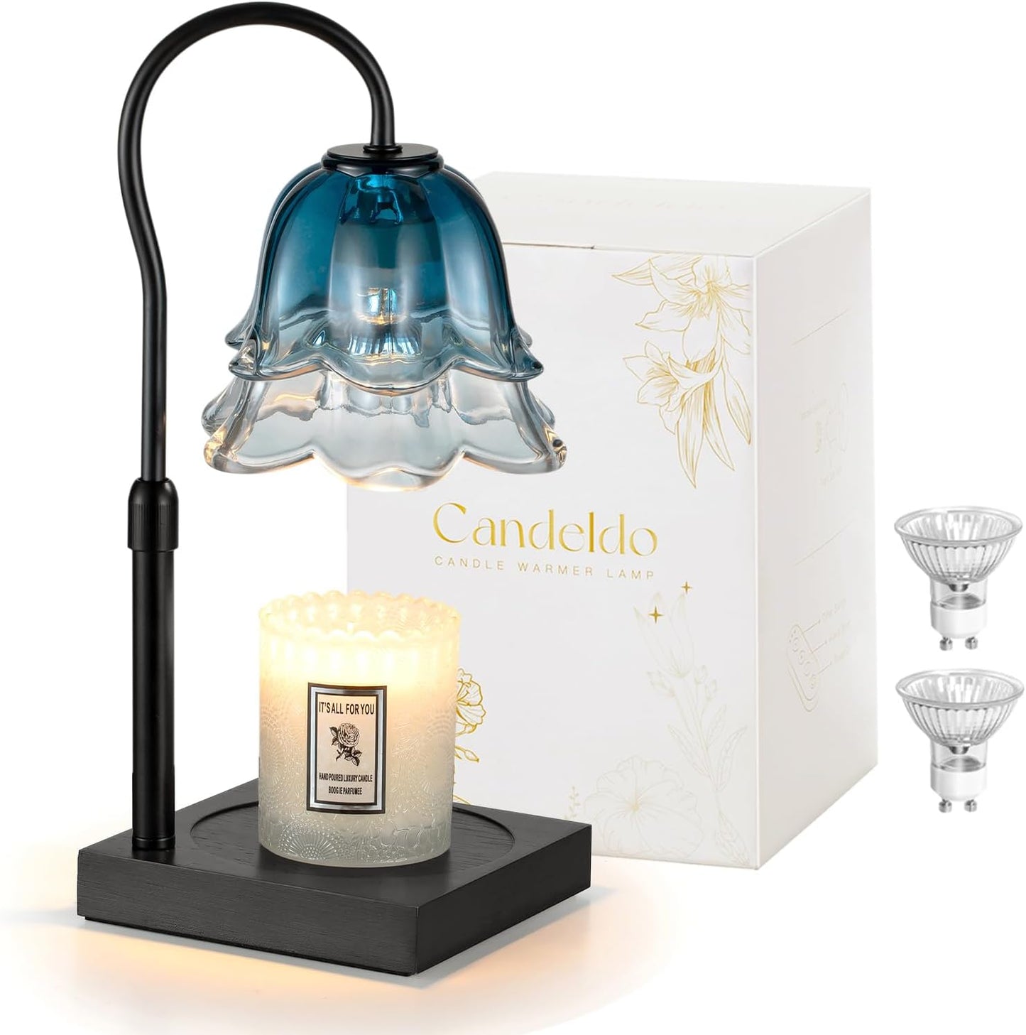 Candeldo Candle Warmer Lamp with Timer: Flower Gold Candle Lamps Height Adjustable Wax Melt House Warming Gifts New Home Decor Mothers Day Birthday Gift for Women Mom