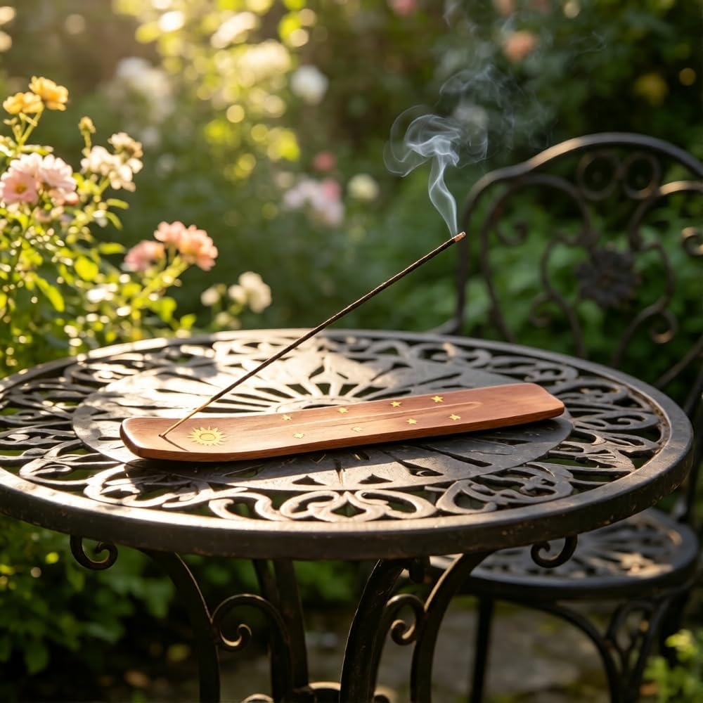 Hosley Wood Incense Holder Sun 10 Inches Ideal Gift for Wedding, Aromatherapy, Zen, Spa, Reiki, Meditation