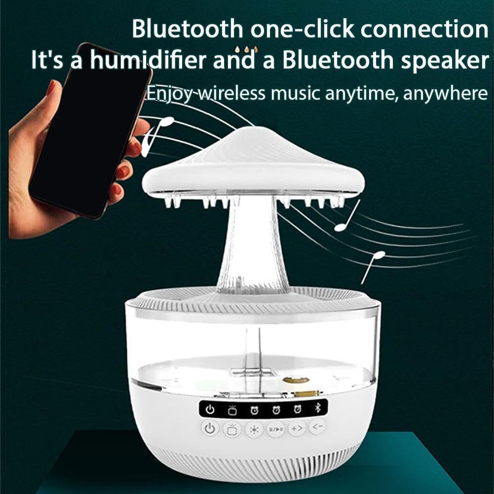 Cloud Rain Humidifier with Bluetooth Speaker for Bedroom with Soothing Rain Sounds,350ml Cool Mist Aromatherapy Diffuser with RGB Night Lights, Timer & White Noise for Sleep & Relaxation (White)