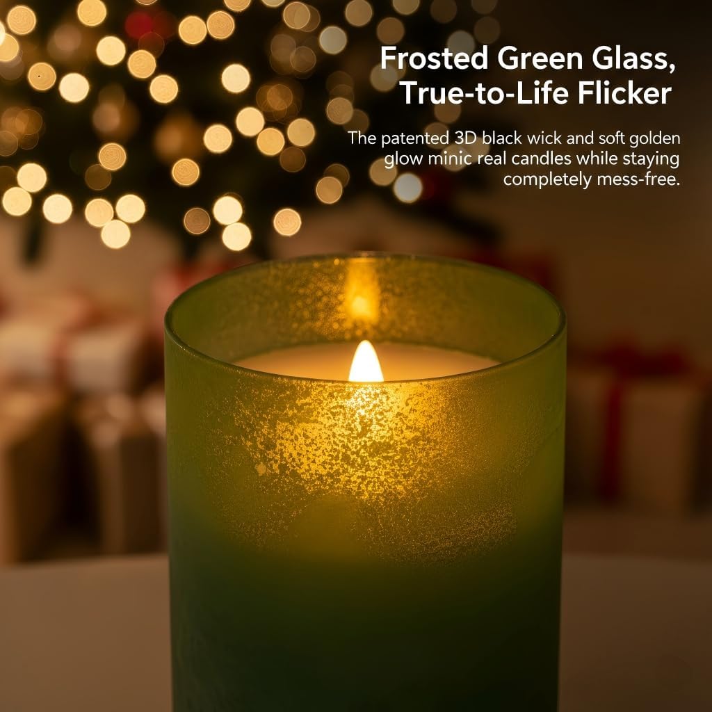 ANGELLOONG Flickering Flameless Candles, Realistic Battery Operated Candles with Remote and Timer, Set of 3 LED Candles for Fall Room Home Wedding Decor Centerpieces Table Party Christmas Decorations