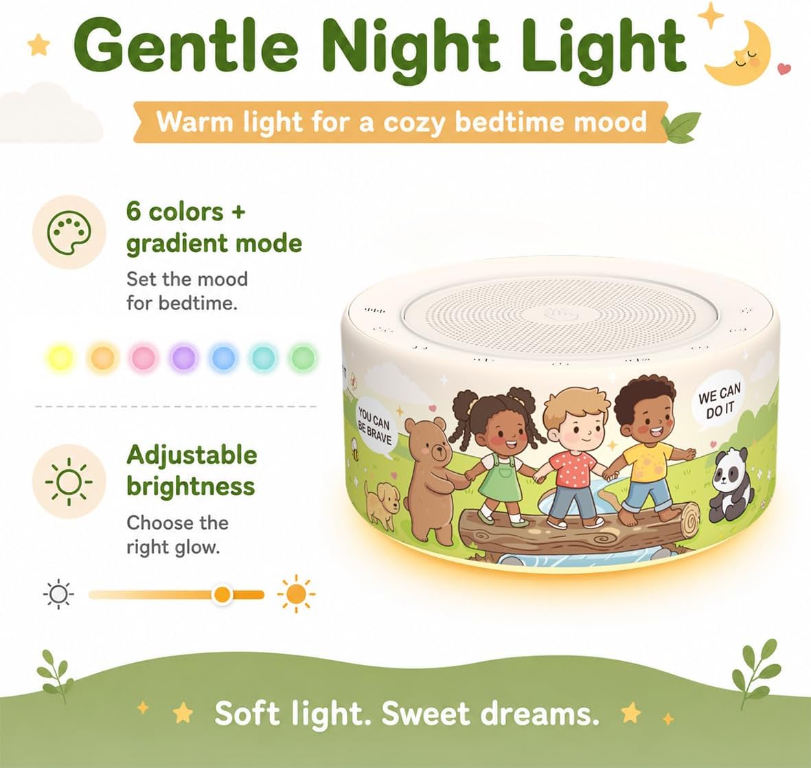 Kipcush White Noise Machine for Baby & Adults, 30 Soothing Sounds, Soft Non-Glare Nursery Lamp, 8 Color Night Lights, Memory Function (Angel V1 White, Standard)