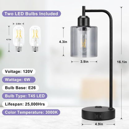 Industrial Touch Lamps for Nightstand Set of 2, 3-Way Dimmable Bedside Lamp