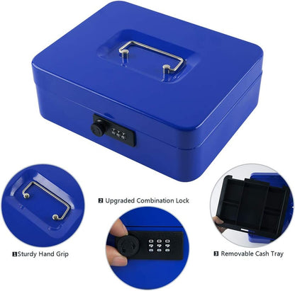 KYODOLED Small Cash Box with Combination Lock & Removable Money Tray, Black