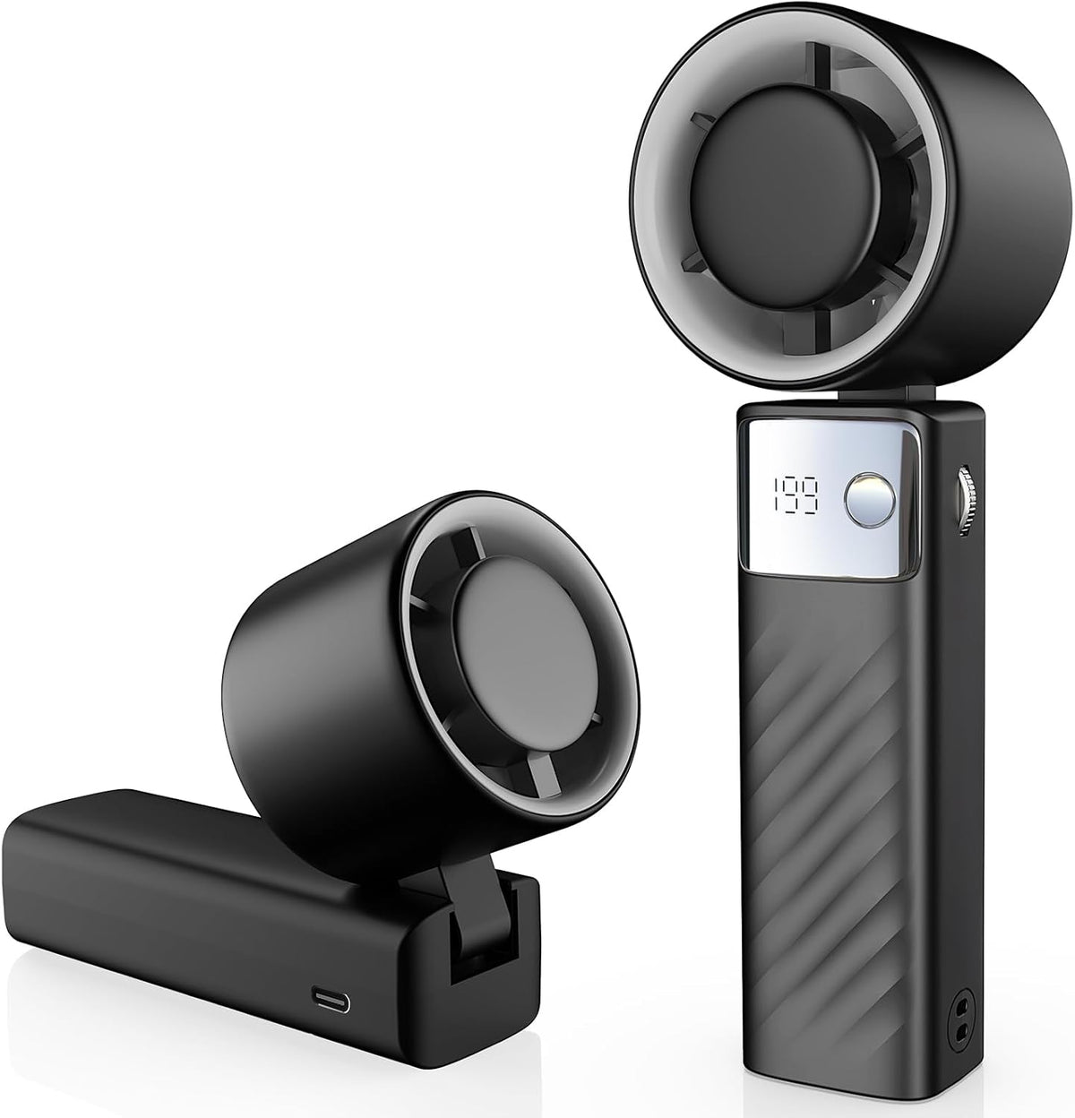 YOSHENMO Portable Handheld Turbo Fan - Foldable Mini Fan with Air Turbo Tech, 1-199 Speed Adjustment, 20H Runtime, LED Display, Battery-Powered for Indoor/Outdoor Use, Dark Black