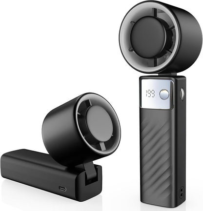 YOSHENMO Portable Handheld Turbo Fan - Foldable Mini Fan with Air Turbo Tech, 1-199 Speed Adjustment, 20H Runtime, LED Display, Battery-Powered for Indoor/Outdoor Use, Dark Black