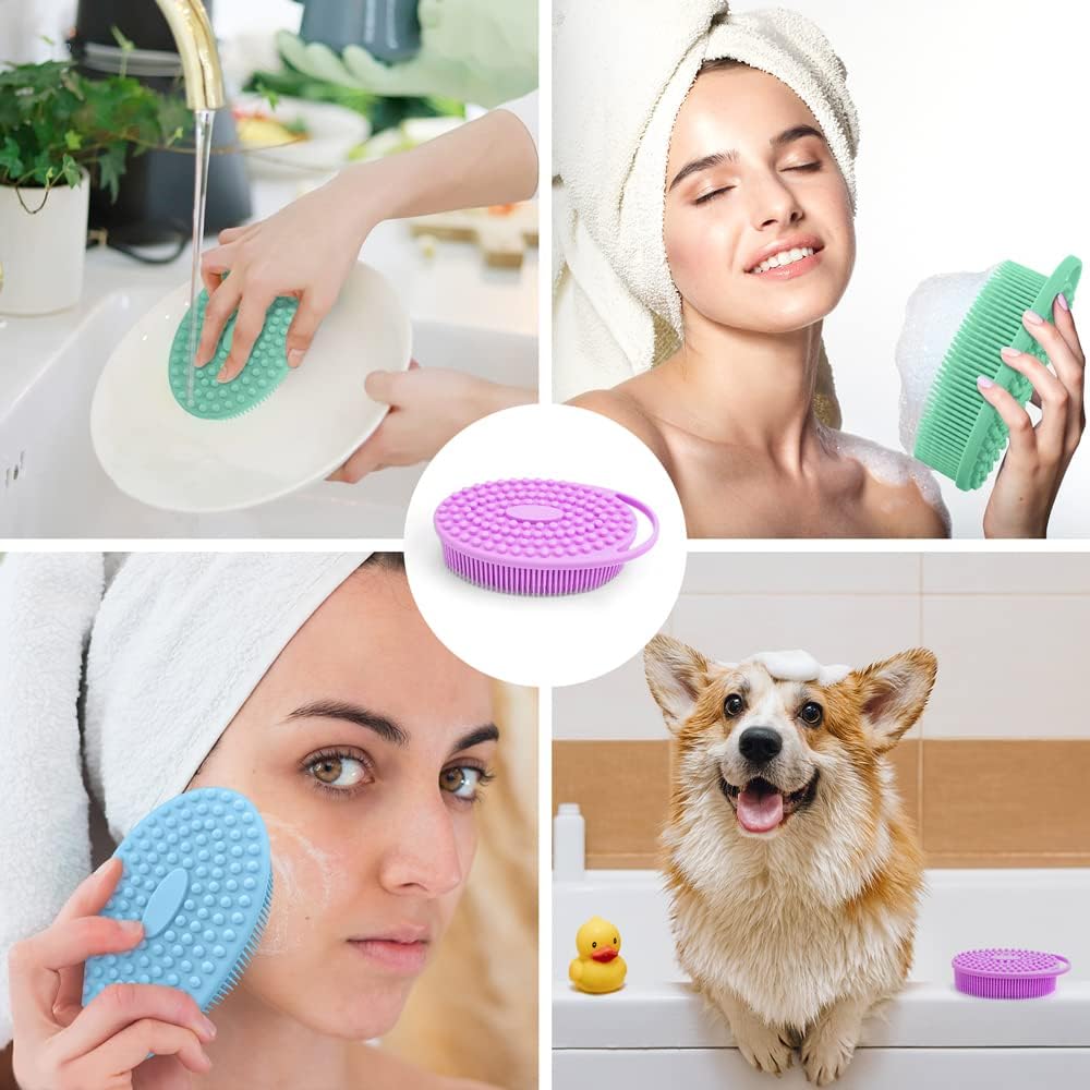 PQRUU 3 Pack Silicone Body Scrubber, Exfoliating Soft Loofah Bath Body Scrubbers for Use in Shower, Exfoliating Body Scrubber Fit for All Kinds of Skin, Rapid Foaming Black+Blue+Pink