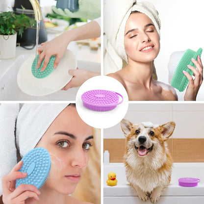 PQRUU 3 Pack Silicone Body Scrubber, Exfoliating Soft Loofah Bath Body Scrubbers for Use in Shower, Exfoliating Body Scrubber Fit for All Kinds of Skin, Rapid Foaming Black+Blue+Pink