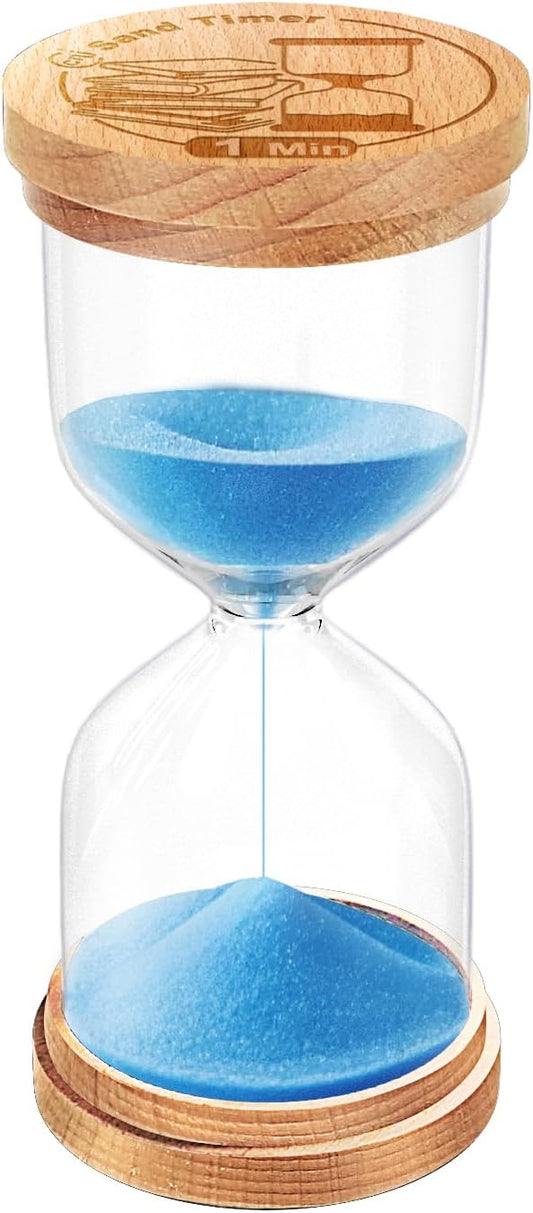CNCJ Wooden Hourglass Sand Timer, 1 Minute Blue Sand Watch Reloj De Arena for Desk Decor Kitchen Classroom Office Study Home Decoration