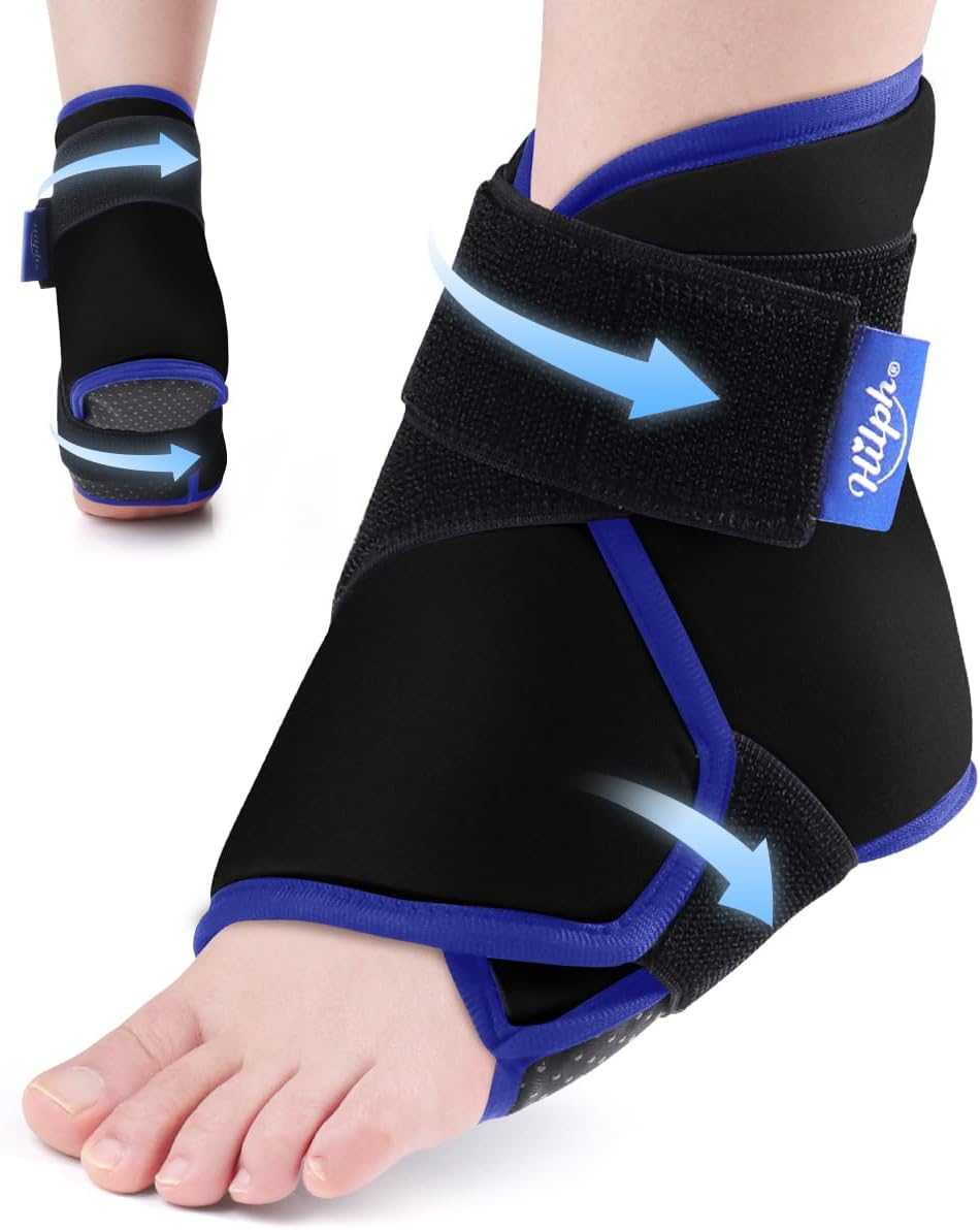 Hilph Ankle Heel Ice Pack Wrap for Swelling & Achilles Tendonitis, Reusable Ice & Compression Therapy Flexible Foot Gel Ice Pack Wrap for Ankle Sprain & Plantar Fasciitis Pain Relief (Blue, 1 Pack)