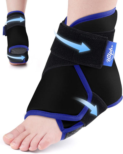 Hilph Ankle Heel Ice Pack Wrap for Swelling & Achilles Tendonitis, Reusable Ice & Compression Therapy Flexible Foot Gel Ice Pack Wrap for Ankle Sprain & Plantar Fasciitis Pain Relief (Blue, 1 Pack)