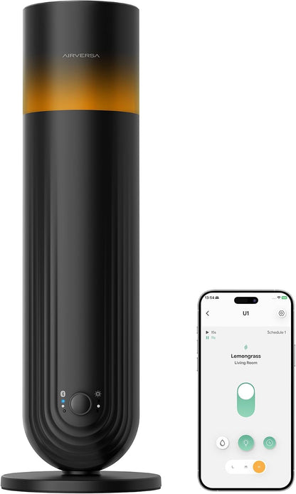 Airversa U1 Smart Tower Waterless Diffuser Starter Kit for Room, Black | 2x50ml Hotel Scent Fragrance Oil, Up to 1200 sq ft, App Control, Cold Air, 120mL, DC-12V/1A, Scent Air Machine, U1kit-2X50