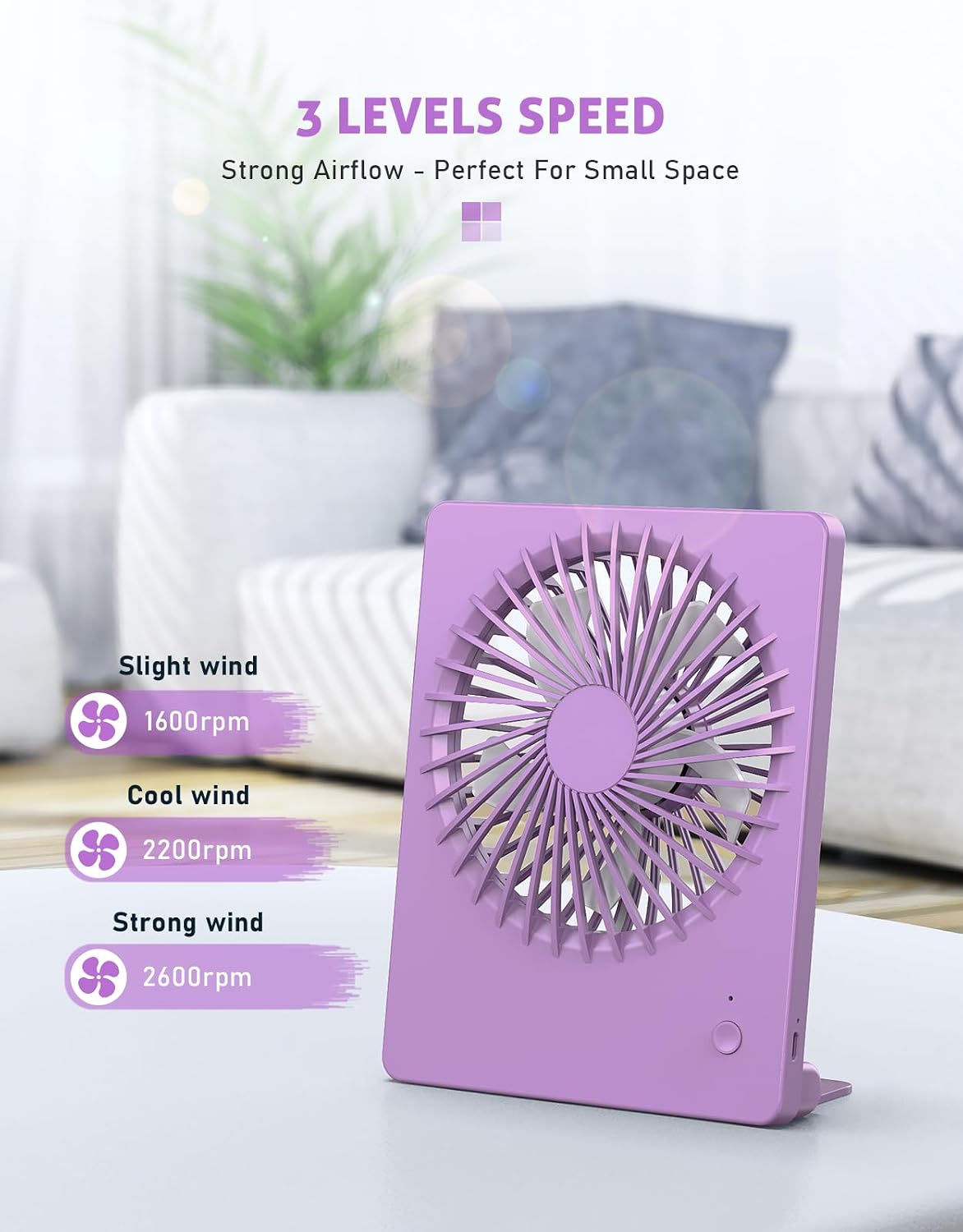 Zuvas Desk Fan Battery Operated Fan Rechargeable 180°Tilt Folding Personal Fan Ultra Quiet Small Portable 3 Speed Adjustable Strong Wind Fan For Office Bedroom Home Desktop Camping (White)