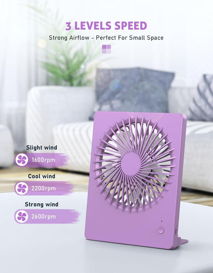 Zuvas Desk Fan Battery Operated Fan Rechargeable 180°Tilt Folding Personal Fan Ultra Quiet Small Portable 3 Speed Adjustable Strong Wind Fan For Office Bedroom Home Desktop Camping (White)