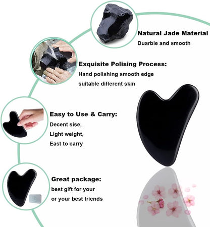 Gua Sha, Jade Stone Gua Sha Massage Tool, Guasha Tool for Face and Body Skin Massage. Gua Sha Set for Toxins Prevents Wrinkles for SPA Acupuncture, Therapy Trigger Point Treatment.