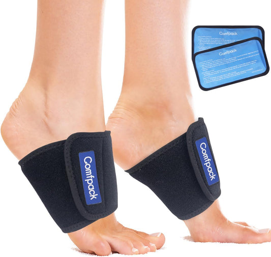 Comfpack Cold Therapy Wrap with 2 Packs for Pain Relief, Reusable Gel Ice Packs for Foot Plantar, Wrist, Ankle, Great for Sprains, Muscle Pain, Bruises, Injuries