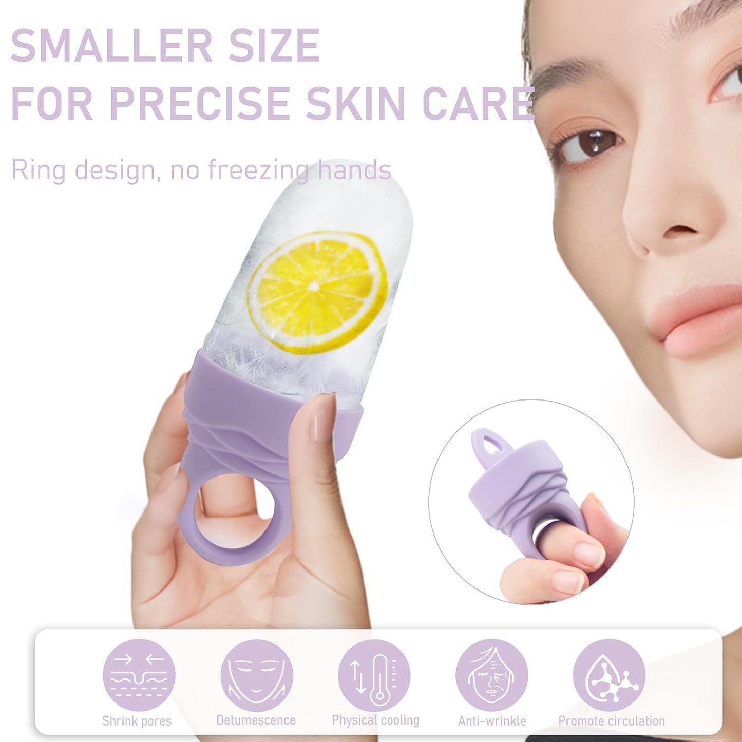 3 Pack Ice Roller for Face, Facial Ice Roller Silicone Mold Reusable for Face Women and Eye Neck Cold Skin Care Tools Freezer De Puff Eye Bags Reduce Migraine Pain Pink 1 + Purple 2