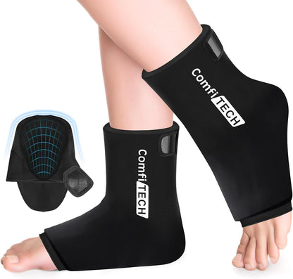 Comfitech Ankle Ice Pack Wrap Sleeve with Large Opening, Reusable Gel Cold Pad for Foot and Heel, X-Large