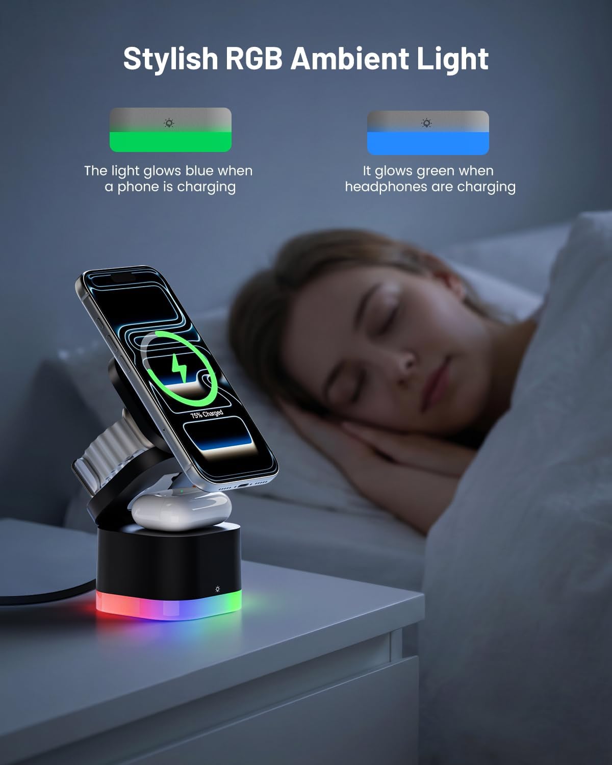 3-in-1 Magnetic Wireless Charging Station, Foldable Charger Stand