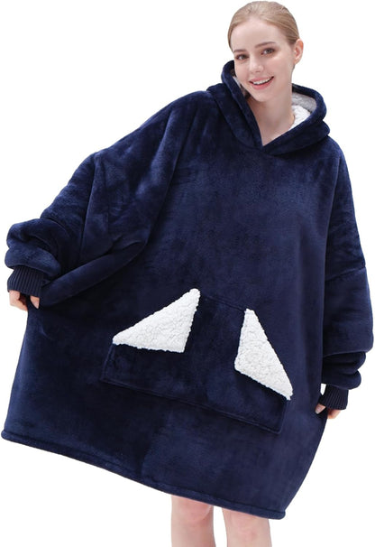 Touchat Wearable Blanket Hoodie, Oversized Sherpa Blanket Sweatshirt with Hood Pocket and Sleeves, Super Soft Warm Plush Hooded Blanket for Adult Women Men, One Size Fits All (Pink)